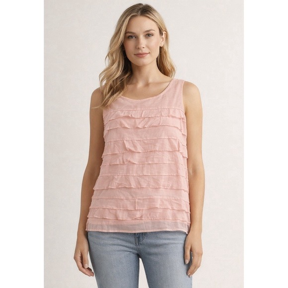 Talbots Tops - Talbots Petites Pink Ruffle Layered Sleeveless Blouse Lined Textures Top Size 6P